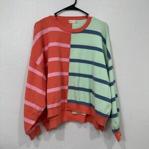 Altar'd State Striped Colorblock Sweatshirt - Pink, Red, Green, Blue